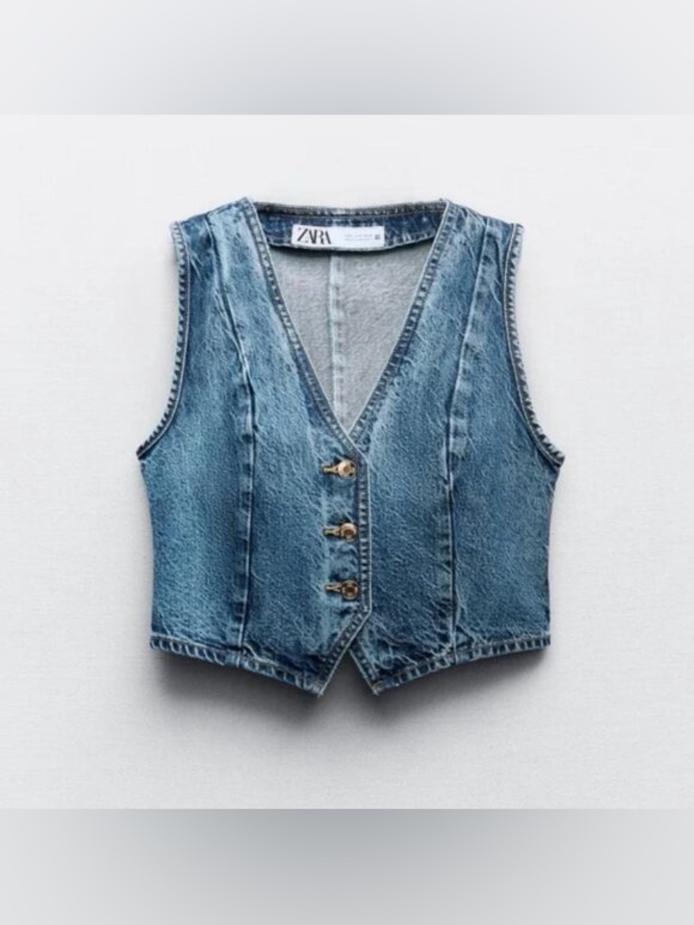 NWOT Zara Cropped Button Front Cotton Denim Waistcoat Vest XS-S